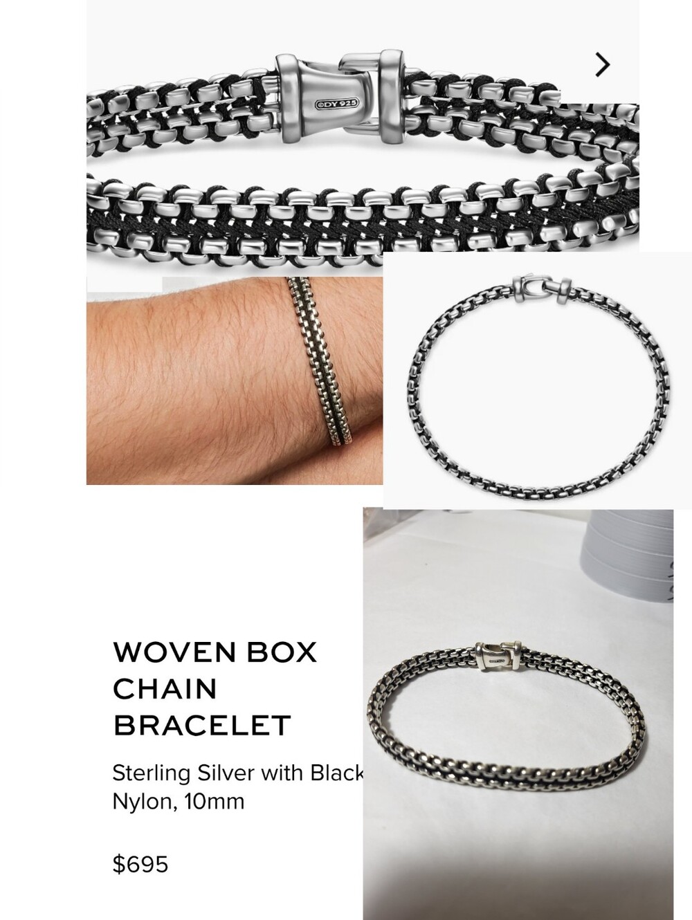 DAVID YURMAN Woven Box Chain Bracelet - Sterling Silver & Black.#63b